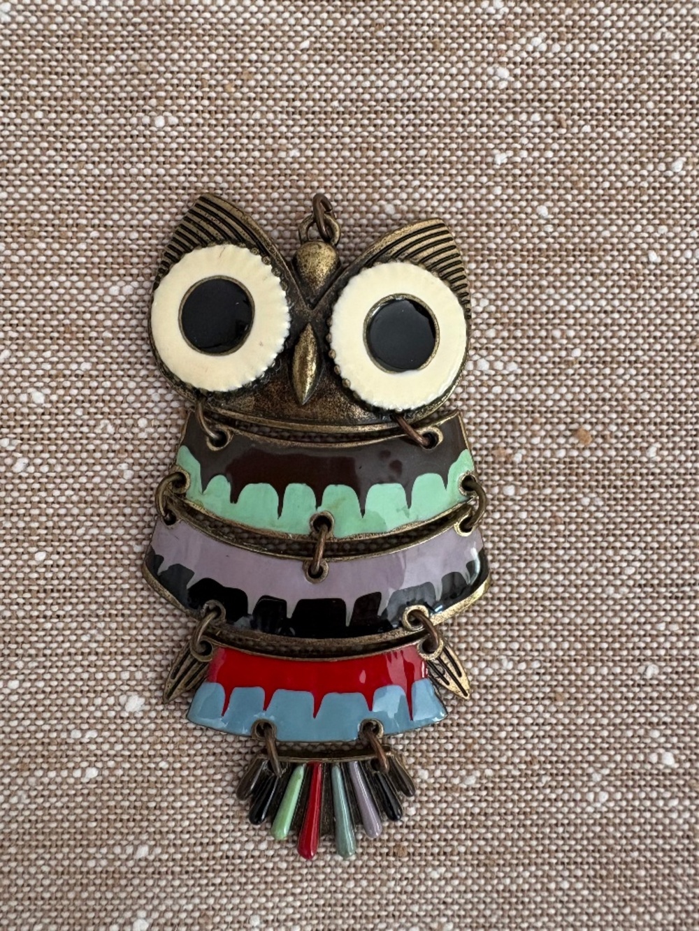 Vintage Style Articulated Enamel Owl Pendant Boho Multicolored Necklace